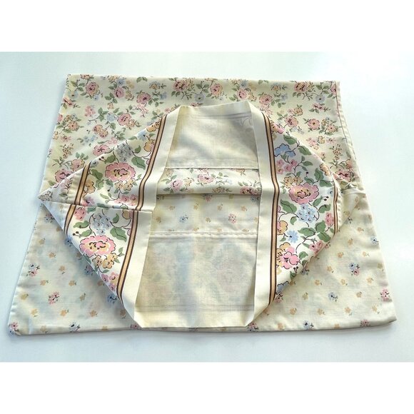 Vintage 1980s pillowcase, beige, pink pastel floral, single pillow sham - Picture 6 of 8